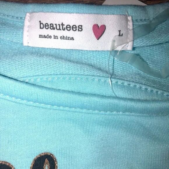 Beautees Baby Blue Always Unique Butterfly Sequin Crewneck Sweatshirt Size Large - Picture 5 of 5